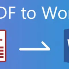 Ikona PDF przekształcana w ikonę Word, z napisem "PDF to Word".