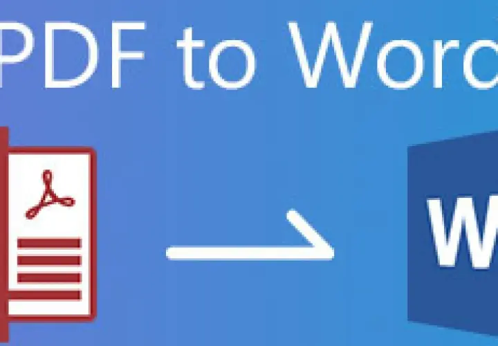 Ikona PDF przekształcana w ikonę Word, z napisem "PDF to Word".